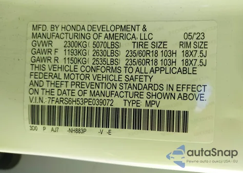 2023 Honda Cr-V Hybrid Sport z USA, uszkodzony, nr VIN 7FARS6H53PE039072